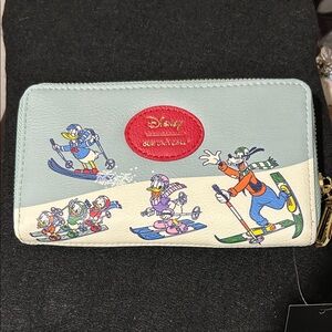 Disney Light Blue and White Wallet with Skiing Characters